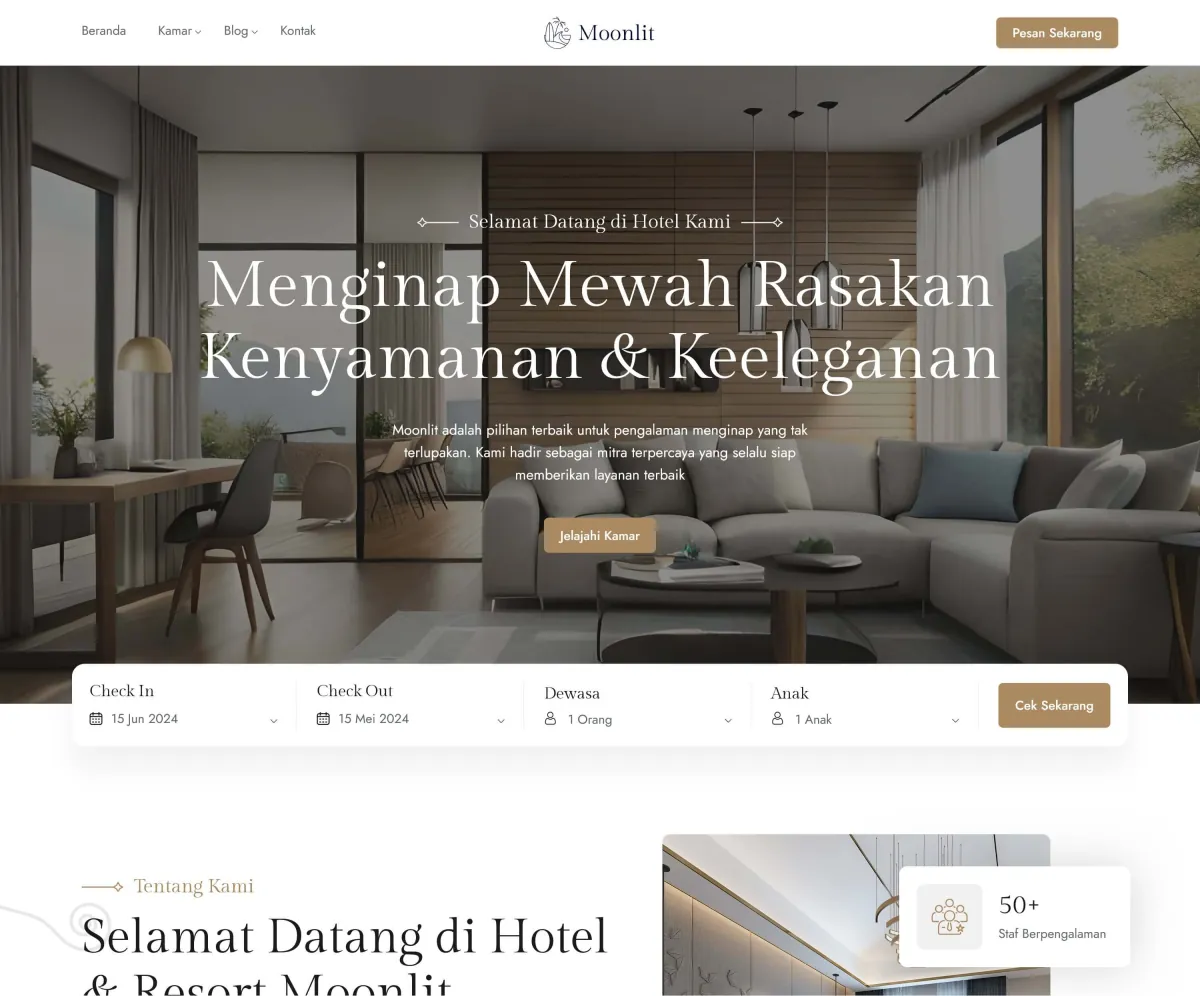 Website Hotel Moonlit portofolio Maerev Semarang