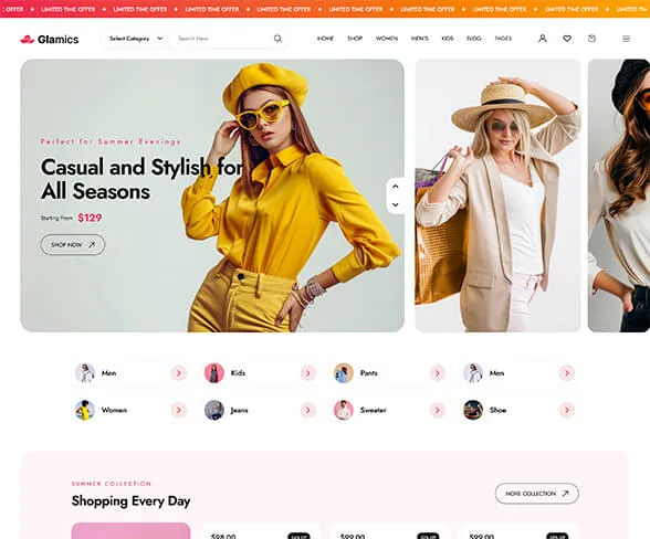 Demo template website Fashion Glamics | Maerev
